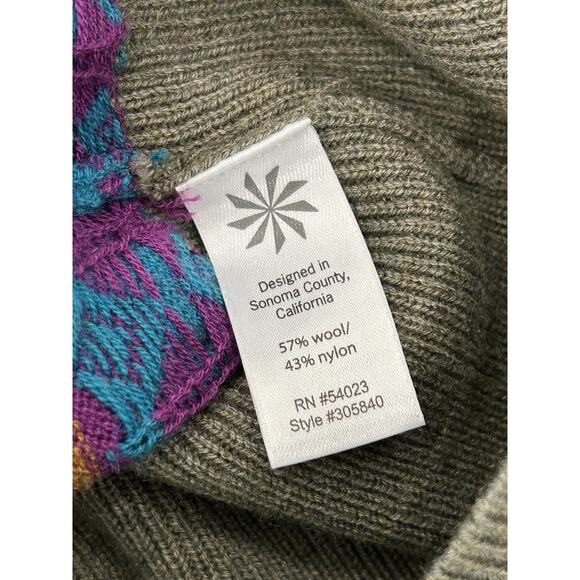 Athleta Shasta Cowl Neck Sweater Size L Fair Isle Nordic Olive Green Wool Blend - Picture 5 of 7